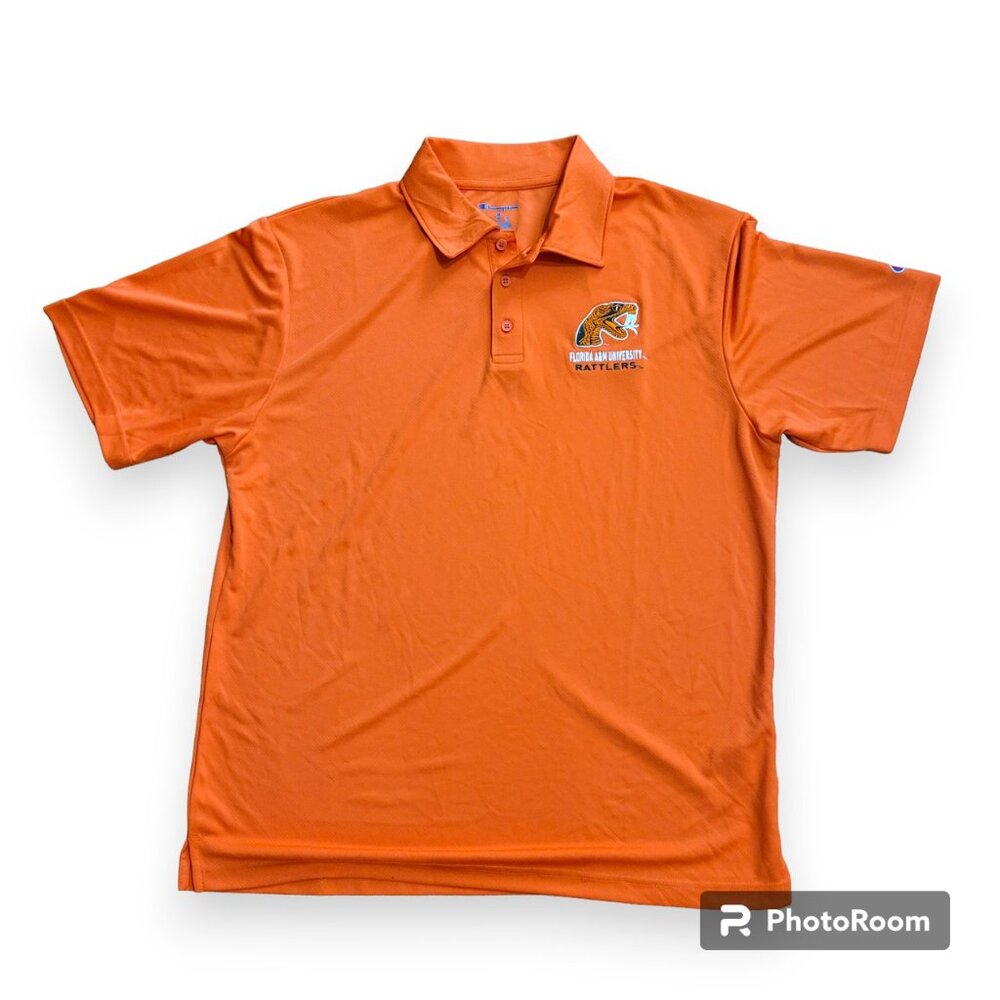 Champion FAMU Florida  A&M University FAM Orange Polo Snake Logo Shirt Alumni